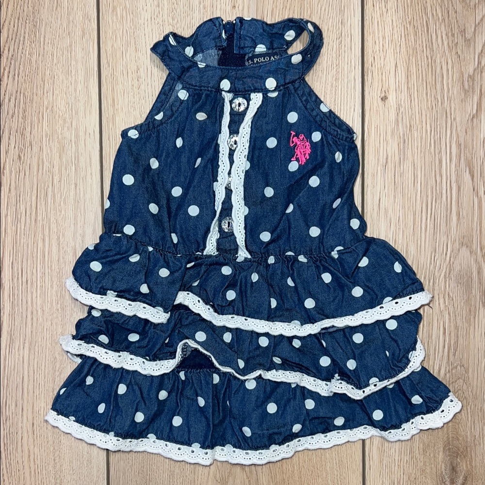 🛍️ 4 for $20 🛍️ - U.S. Polo Assn. Blue and White Polka Dot Dress for Babies